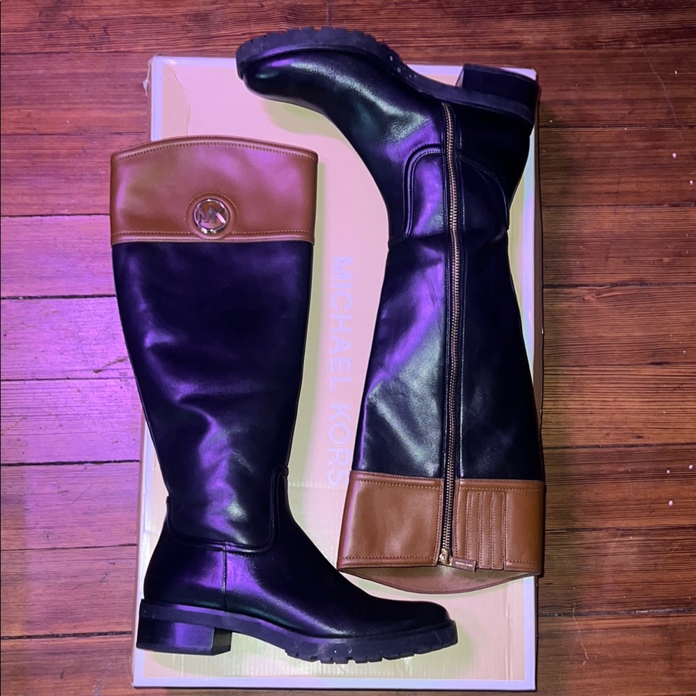 Michael Kors Black and Tan Leather Boots
